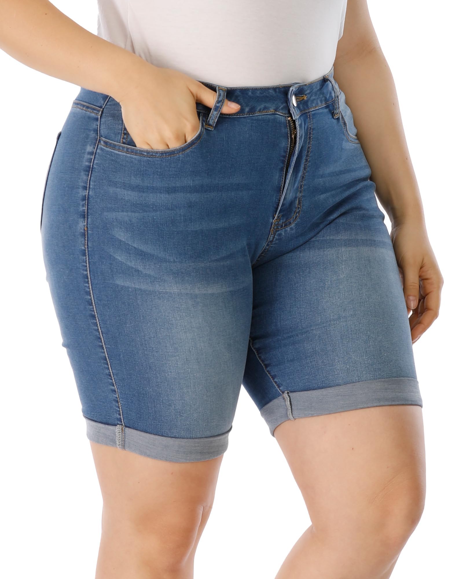 curated-denim-midi-shorts image 4