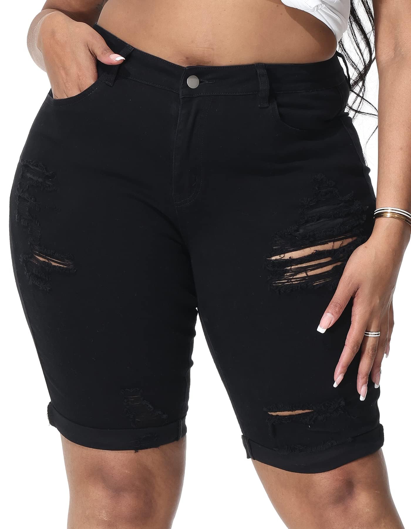 curated-denim-midi-shorts image 3
