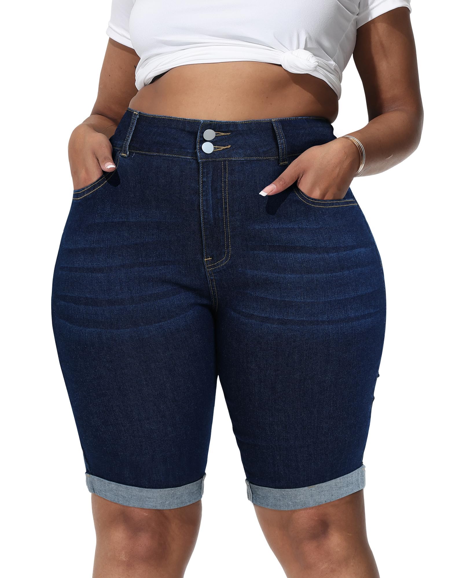 Curated Denim Midi Shorts
