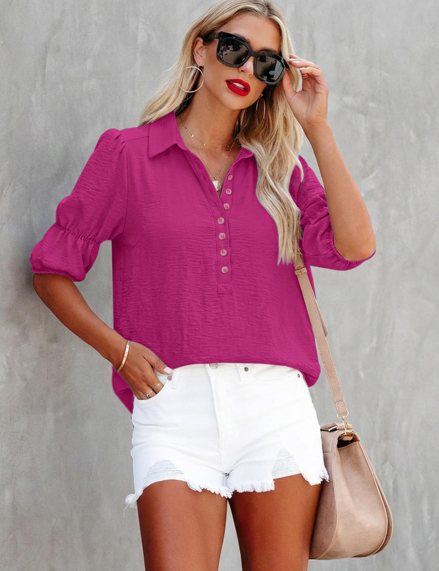 puff-sleeve-collared-blouse image 4