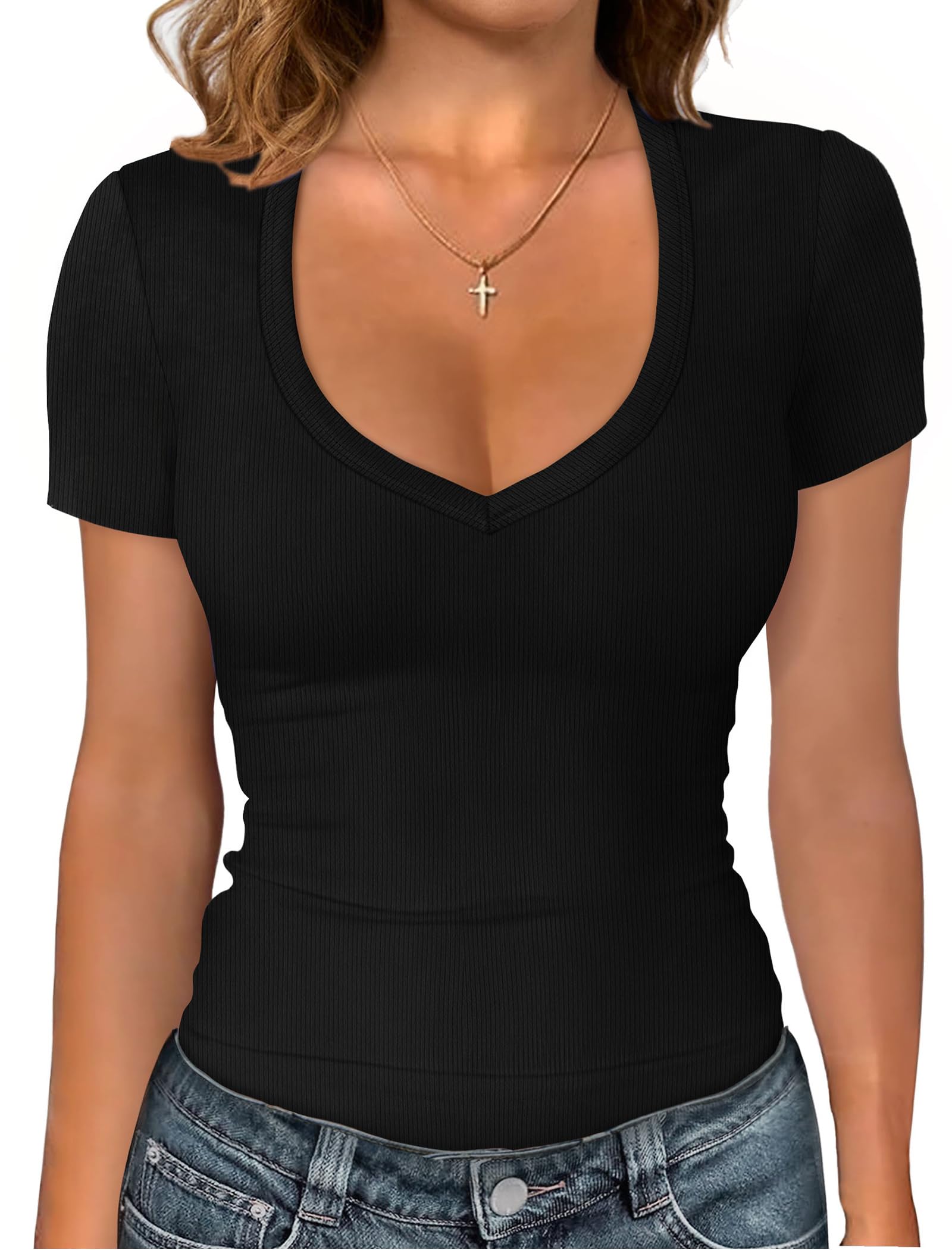 Ribbed V-Neck Tee