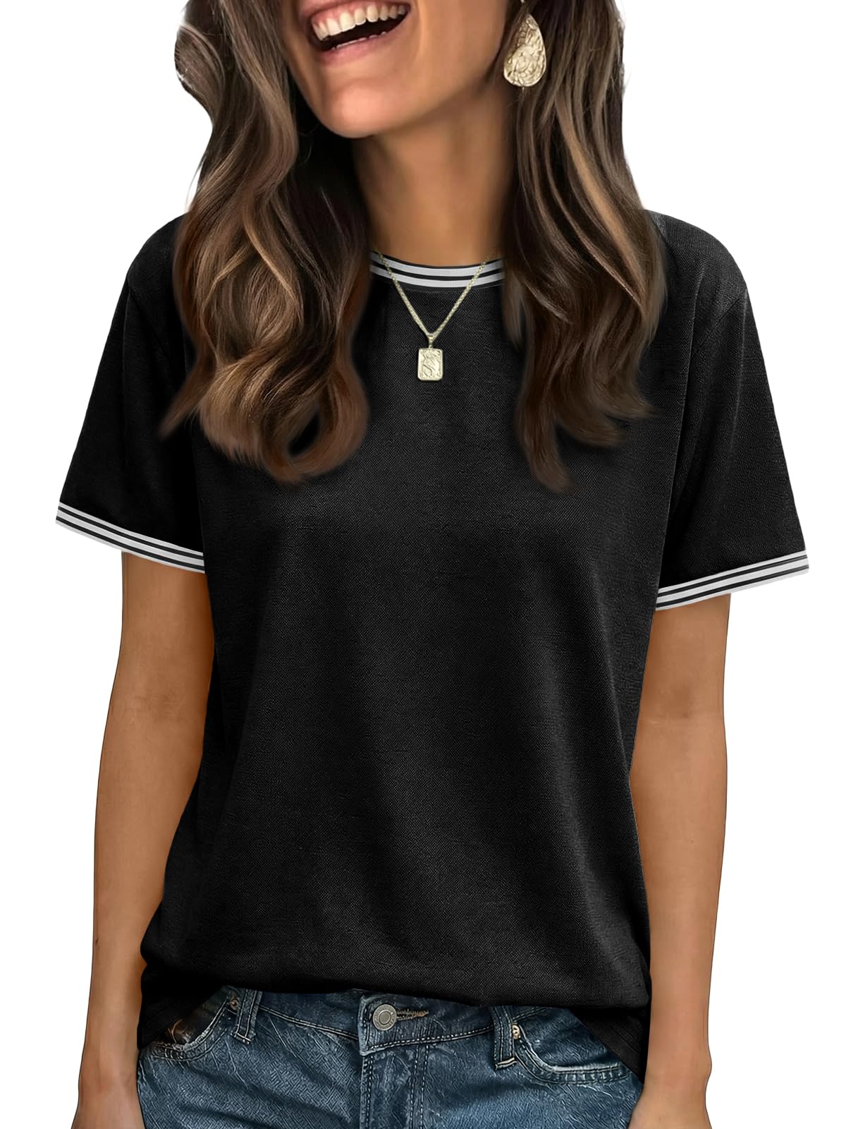 striped-trim-crew-neck-tee image 4
